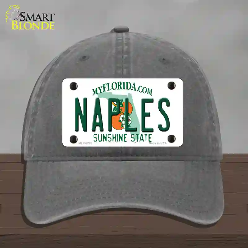 Naples Florida Novelty License Plate Hat Unconstructed Cotton / Charcoal