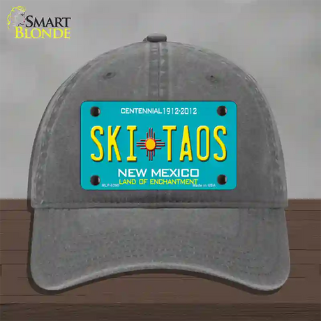 Ski Taos Teal New Mexico Novelty License Plate Hat Unconstructed Cotton / Charcoal