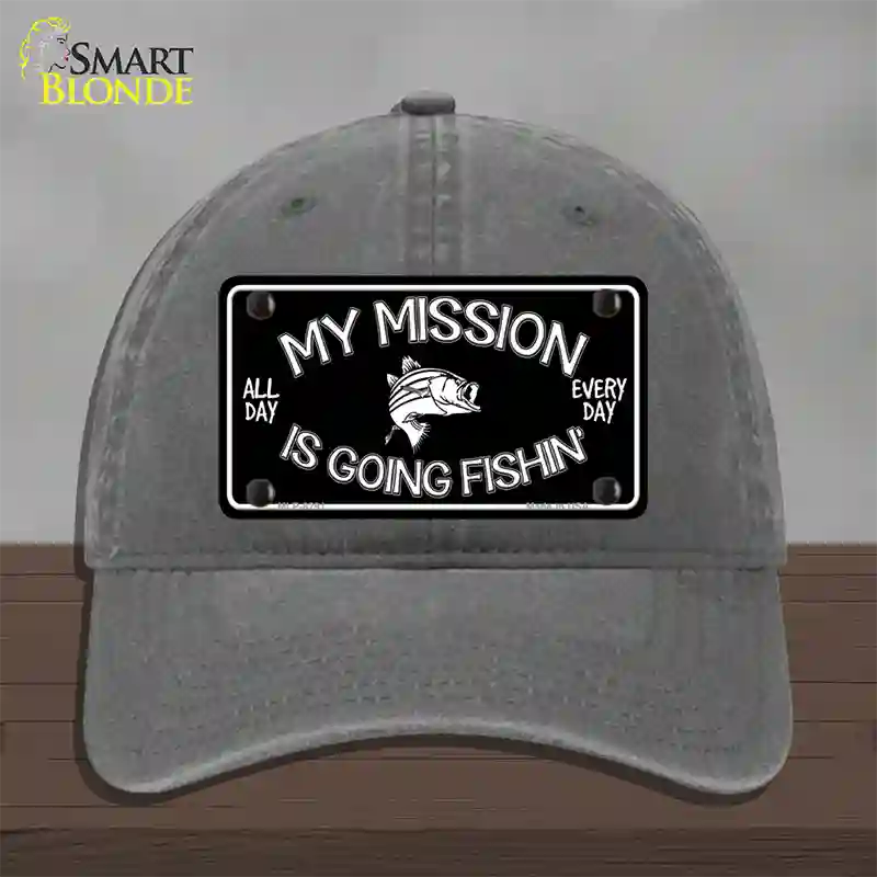 My Mission Is Fishin Novelty License Plate Hat Unconstructed Cotton / Charcoal