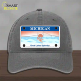 Michigan Great Lakes Blank Novelty License Plate Hat Unconstructed Cotton / Charcoal