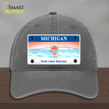 Michigan Great Lakes Blank Novelty License Plate Hat Unconstructed Cotton / Charcoal