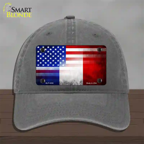 United States France Flag Fade Novelty License Plate Hat Unconstructed Cotton / Charcoal