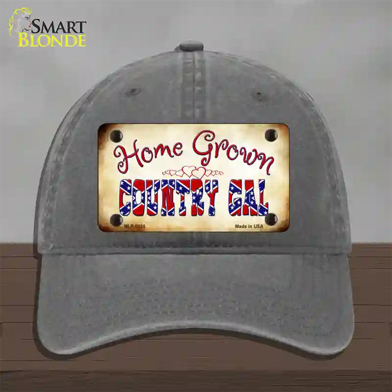 Home Grown Country Gal Novelty License Plate Hat Unconstructed Cotton / Charcoal