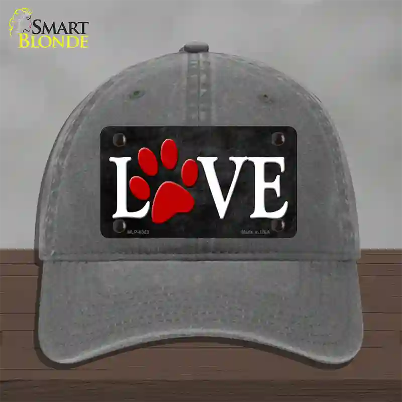 Love Paw Novelty License Plate Hat Unconstructed Cotton / Charcoal