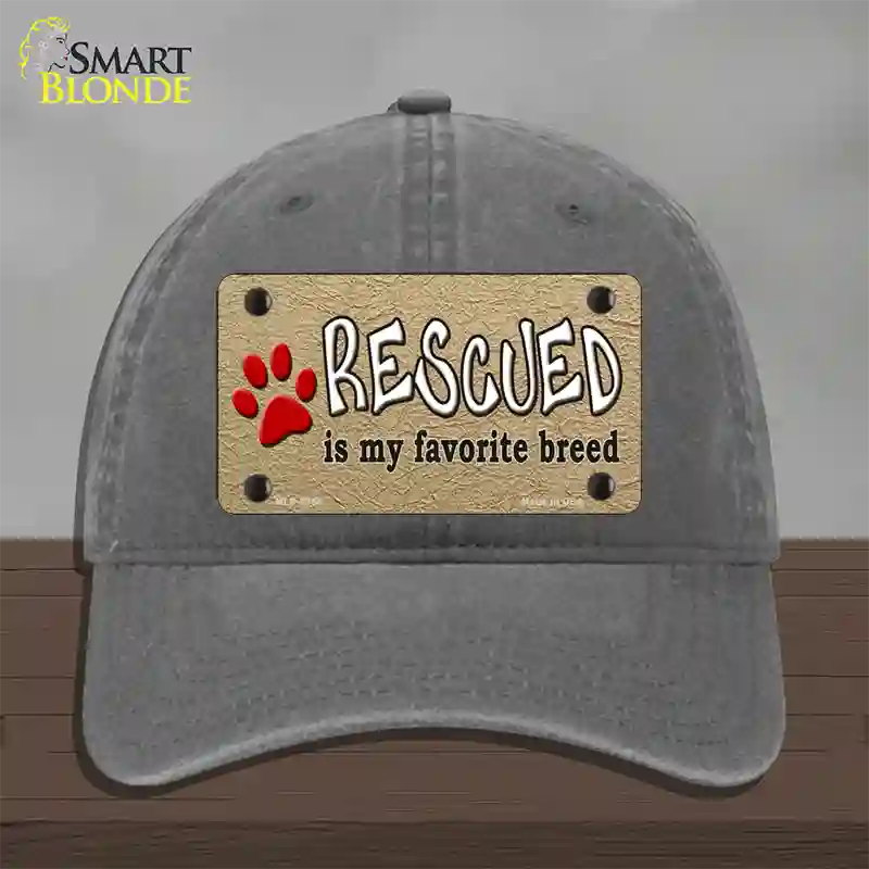 Rescued Is My Favorite Novelty License Plate Hat Unconstructed Cotton / Charcoal