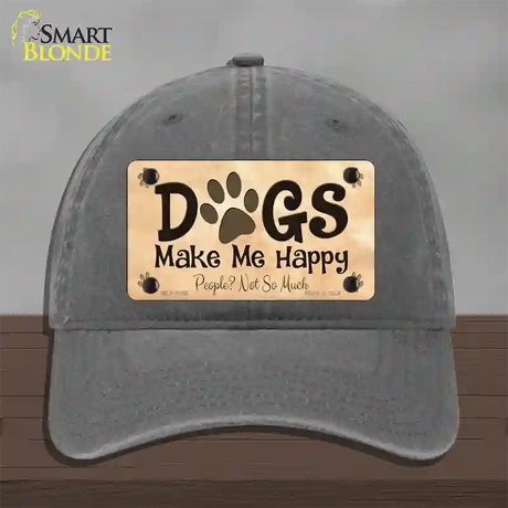 Dogs Make Me Happy Novelty License Plate Hat Unconstructed Cotton / Charcoal