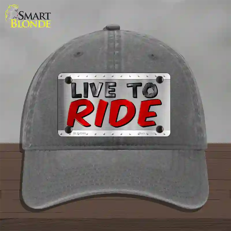 Live To Ride Shiny Novelty License Plate Hat Unconstructed Cotton / Charcoal