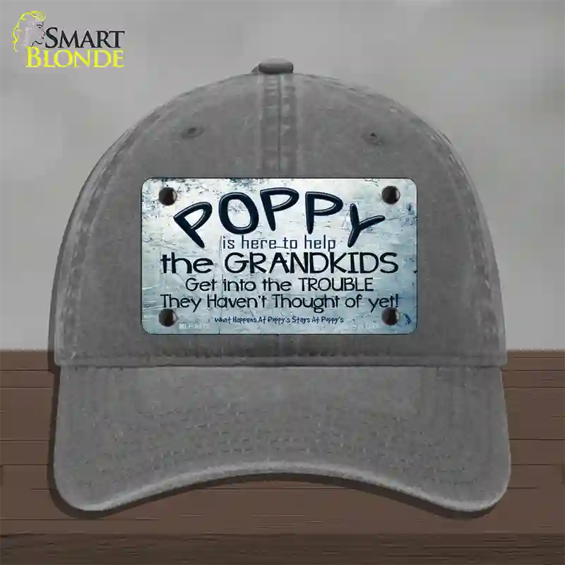 Poppy Is Here To Help Novelty License Plate Hat Unconstructed Cotton / Charcoal