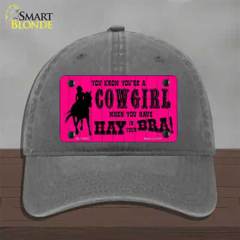 Pink Cowgirl Novelty License Plate Hat Unconstructed Cotton / Charcoal