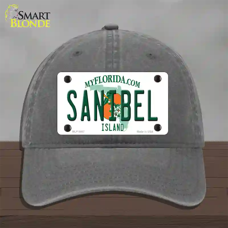 Sanibel Florida Novelty License Plate Hat Unconstructed Cotton / Charcoal