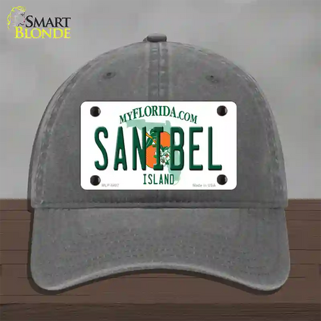 Sanibel Florida Novelty License Plate Hat Unconstructed Cotton / Charcoal