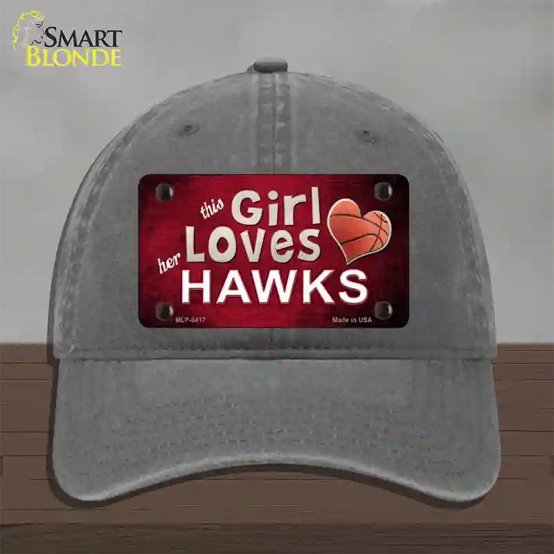 This Girl Loves Her Hawks Novelty License Plate Hat Unconstructed Cotton / Charcoal