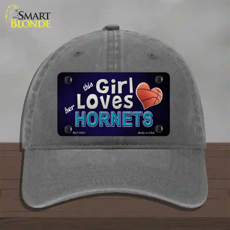 This Girl Loves Her Hornets Novelty License Plate Hat Unconstructed Cotton / Charcoal