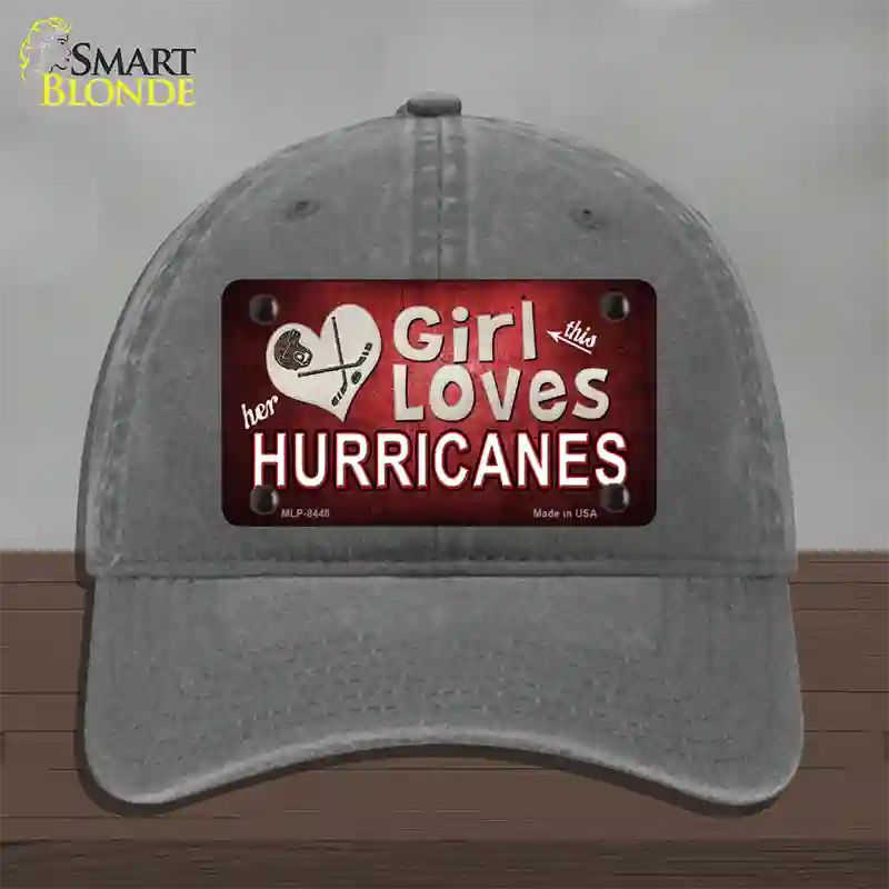 This Girl Loves Her Hurricanes Novelty License Plate Hat Unconstructed Cotton / Charcoal