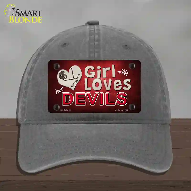 This Girl Loves Her Devils Novelty License Plate Hat Unconstructed Cotton / Charcoal