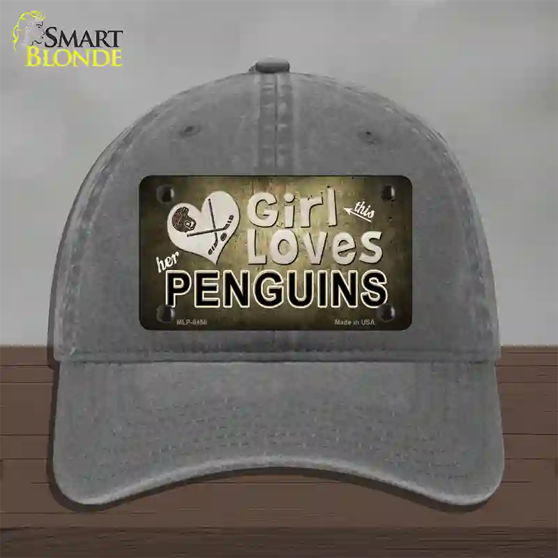 This Girl Loves Her Penguins Novelty License Plate Hat Unconstructed Cotton / Charcoal