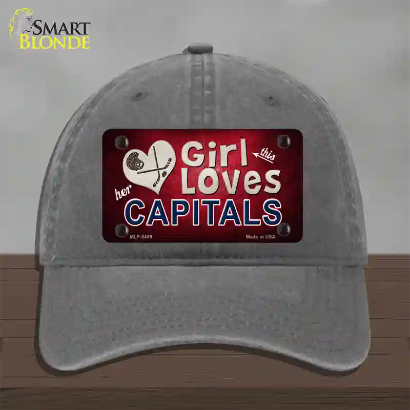 This Girl Loves Her Capitals Novelty License Plate Hat Unconstructed Cotton / Charcoal