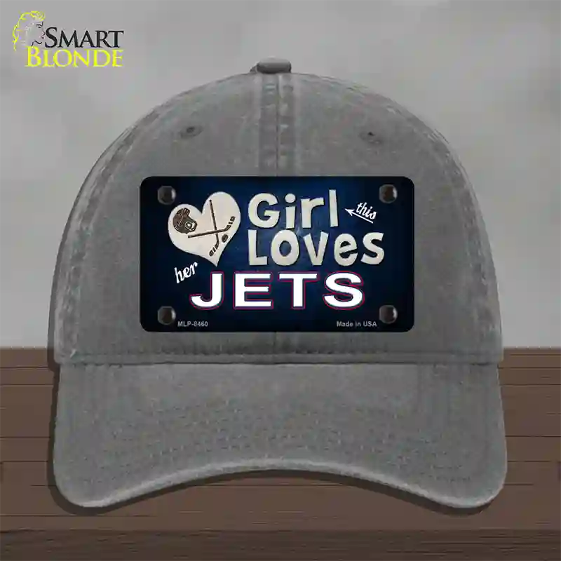 This Girl Loves Her Jets Hockey Novelty License Plate Hat Unconstructed Cotton / Charcoal