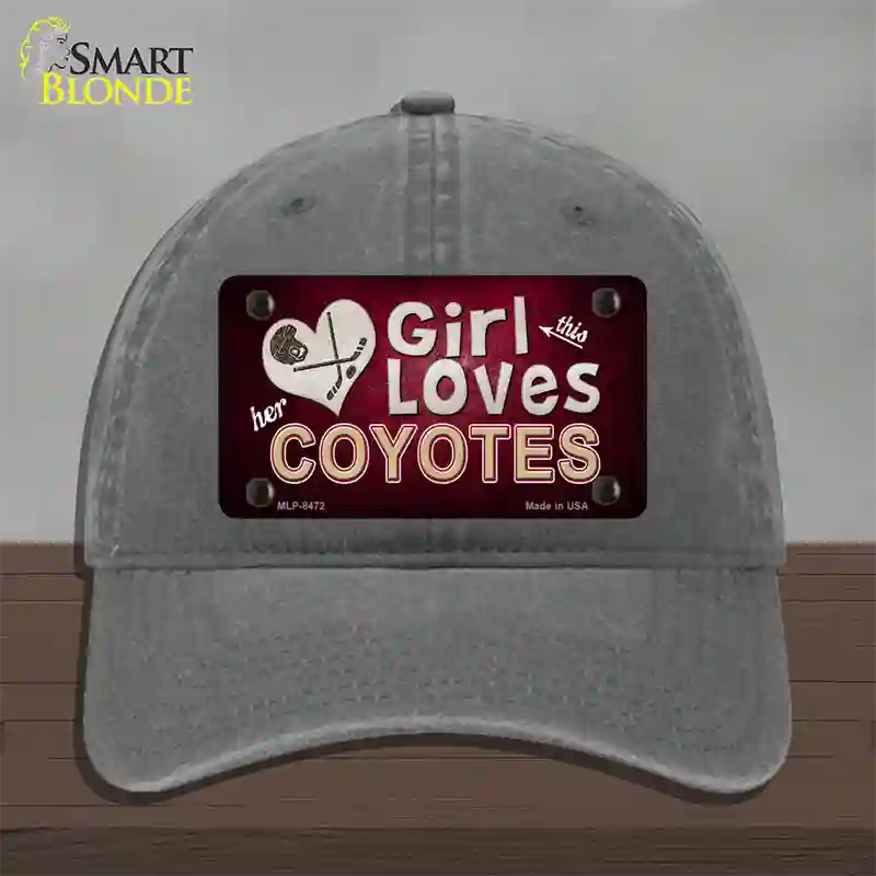 This Girl Loves Her Coyotes Novelty License Plate Hat Unconstructed Cotton / Charcoal