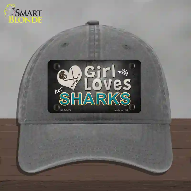 This Girl Loves Her Sharks Novelty License Plate Hat Unconstructed Cotton / Charcoal