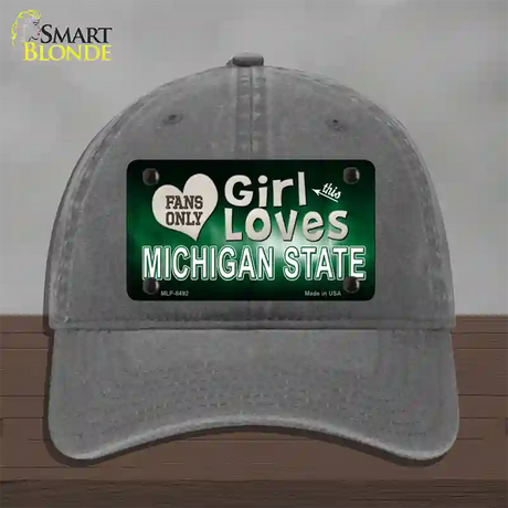 This Girl Loves Michigan State Novelty License Plate Hat Unconstructed Cotton / Charcoal