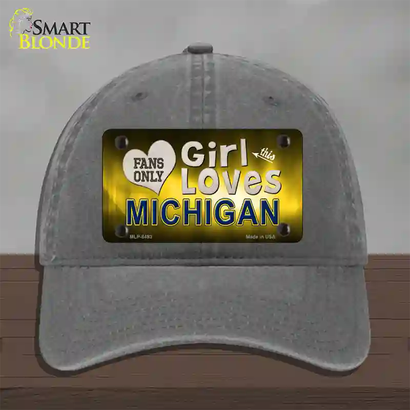 This Girl Loves Michigan Novelty License Plate Hat Unconstructed Cotton / Charcoal