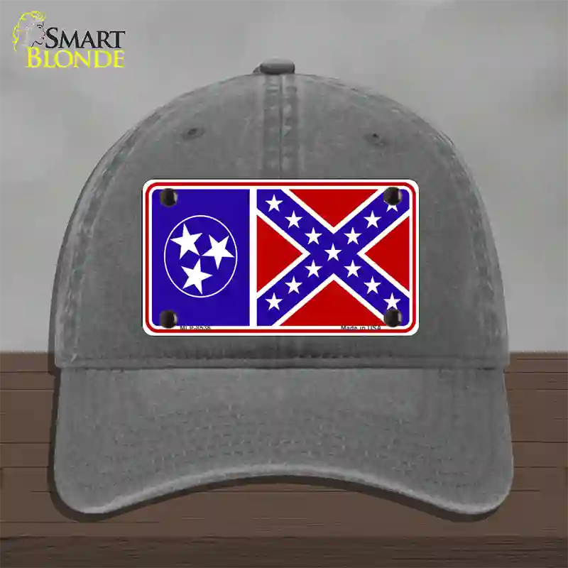 Confederate Flag Tennessee Novelty License Plate Hat Unconstructed Cotton / Charcoal