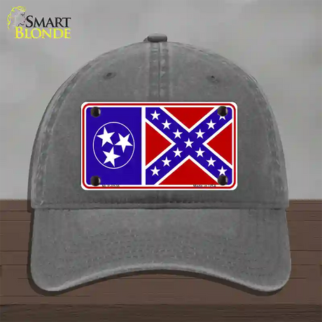 Confederate Flag Tennessee Novelty License Plate Hat Unconstructed Cotton / Charcoal