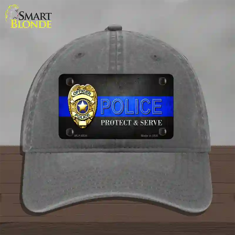 Police Badge Thin Blue Line Novelty License Plate Hat Unconstructed Cotton / Charcoal