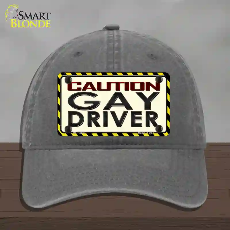 Caution Gay Driver Novelty License Plate Hat Unconstructed Cotton / Charcoal