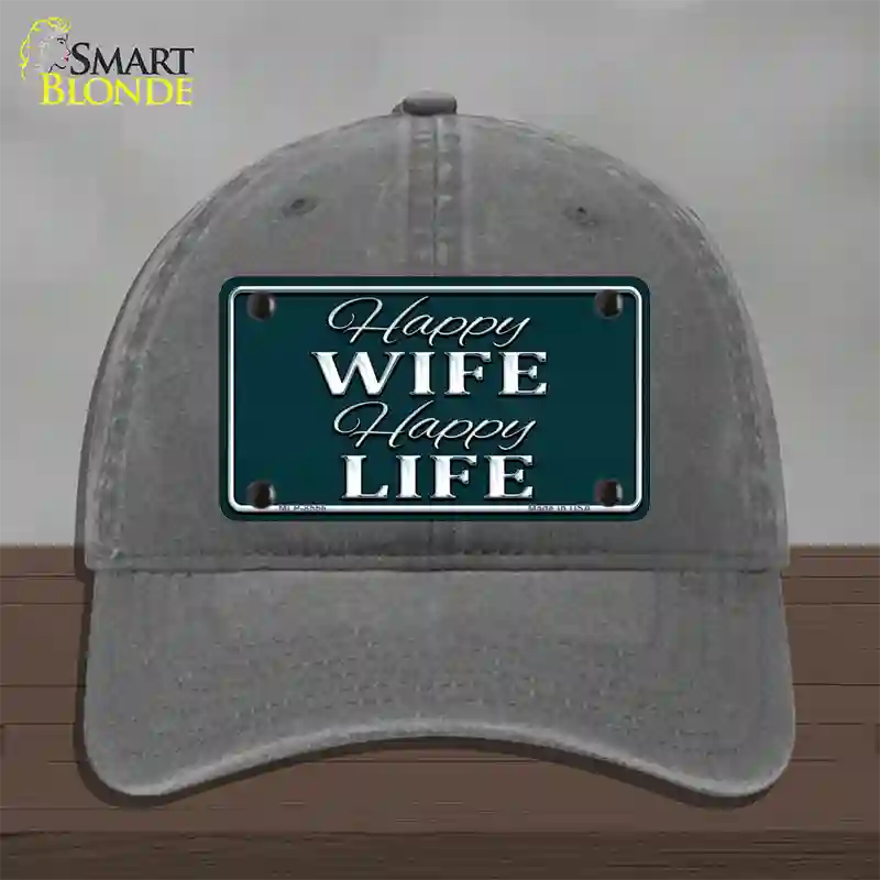 Happy Wife Happy Life Novelty License Plate Hat Unconstructed Cotton / Charcoal