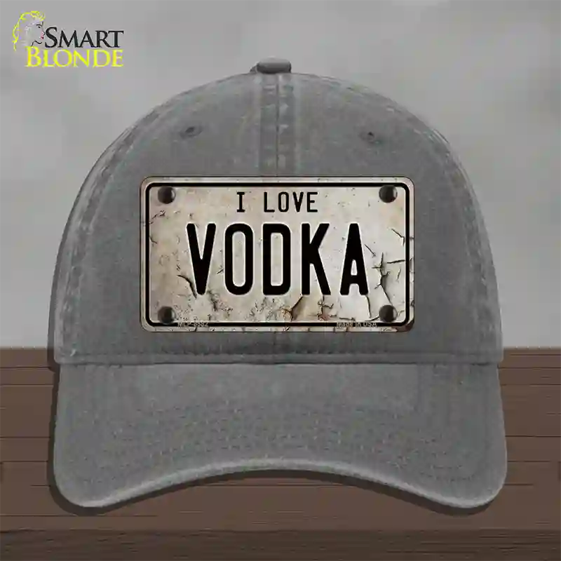 I Love Vodka Novelty License Plate Hat Unconstructed Cotton / Charcoal