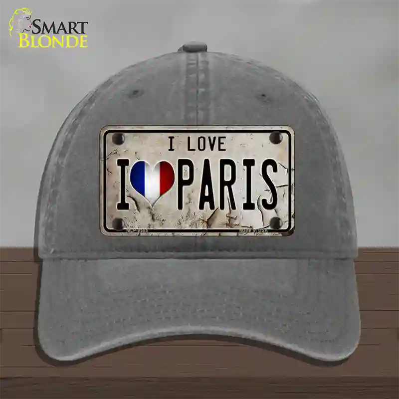 I Love Paris Novelty License Plate Hat Unconstructed Cotton / Charcoal