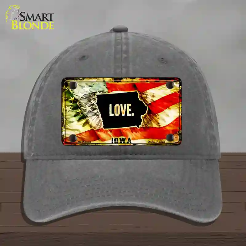 Iowa Love Novelty License Plate Hat Unconstructed Cotton / Charcoal