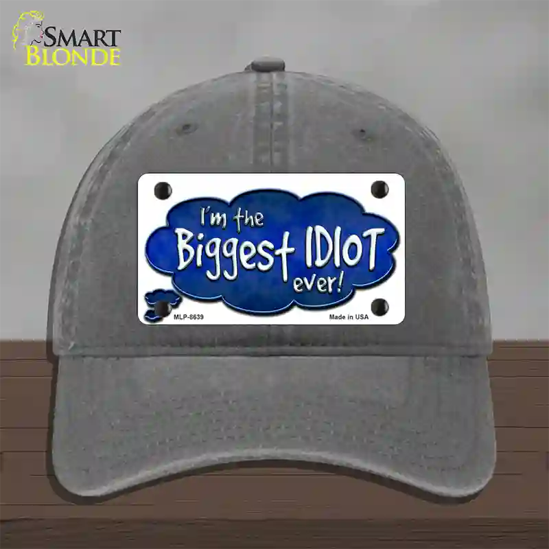 Biggest Idiot Novelty License Plate Hat Unconstructed Cotton / Charcoal