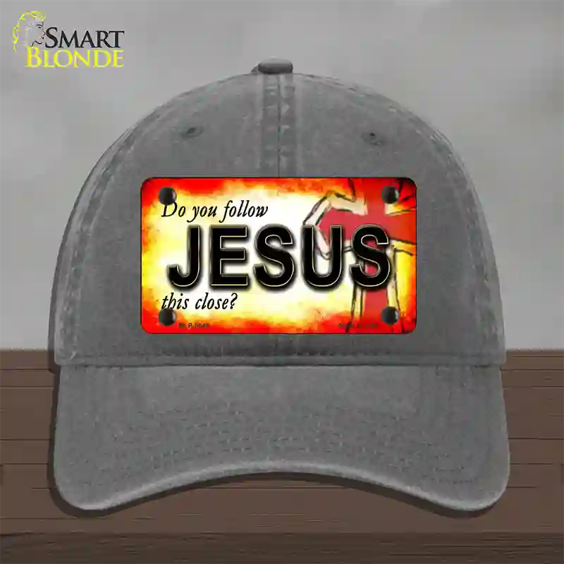 Follow Jesus This Close Novelty License Plate Hat Unconstructed Cotton / Charcoal