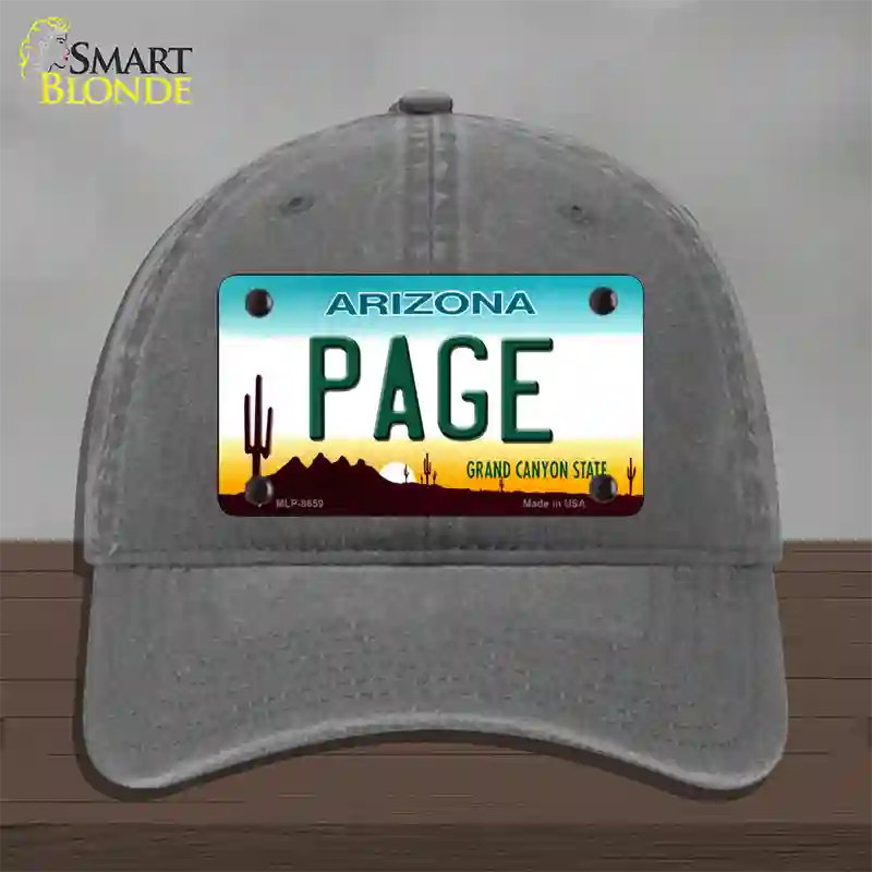 Page Arizona Novelty License Plate Hat Unconstructed Cotton / Charcoal