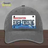 Biker Crossing Washington Novelty License Plate Hat Unconstructed Cotton / Charcoal