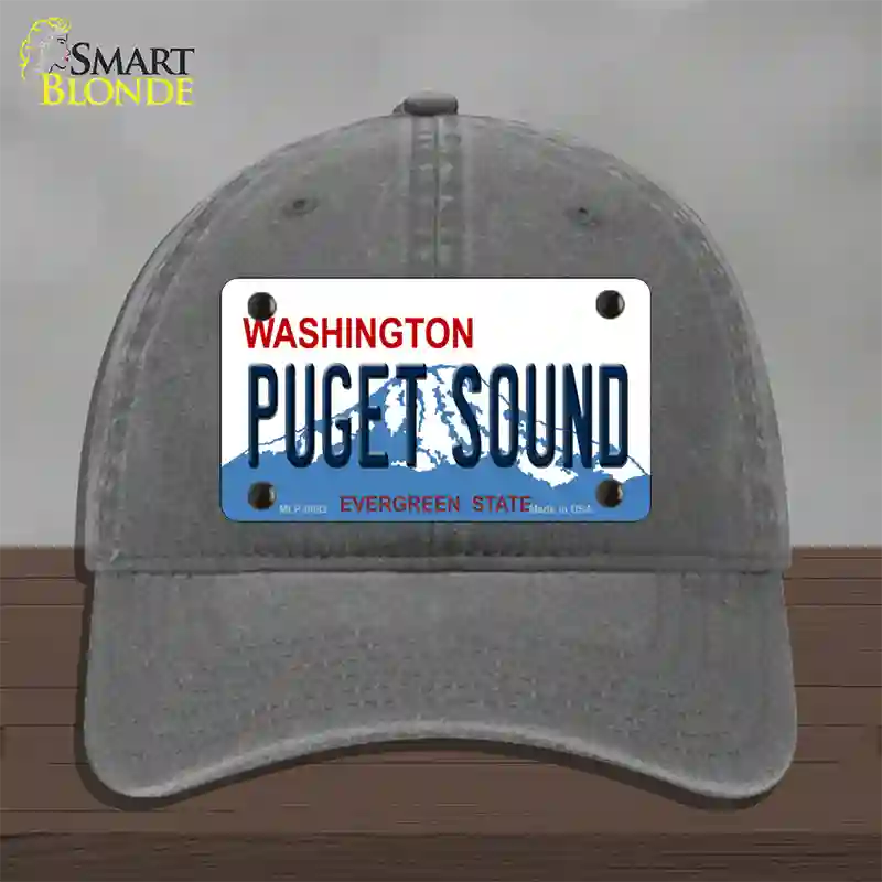 Puget Sound Washington Novelty License Plate Hat Unconstructed Cotton / Charcoal