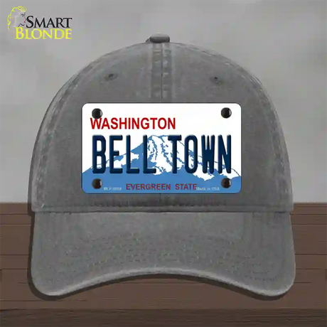 Bell Town Washington Novelty License Plate Hat Unconstructed Cotton / Charcoal