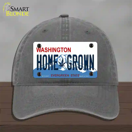 Home Grown Washington Novelty License Plate Hat Unconstructed Cotton / Charcoal