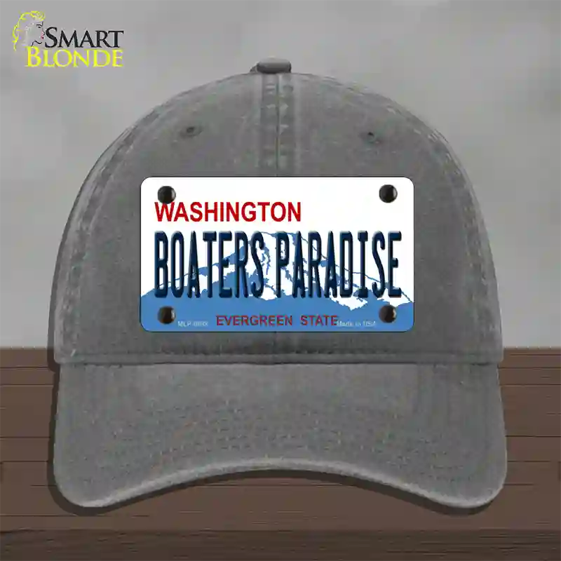 Boaters Paradise Washington Novelty License Plate Hat Unconstructed Cotton / Charcoal