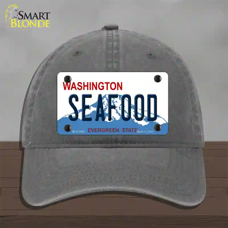 Seafood Washington Novelty License Plate Hat Unconstructed Cotton / Charcoal