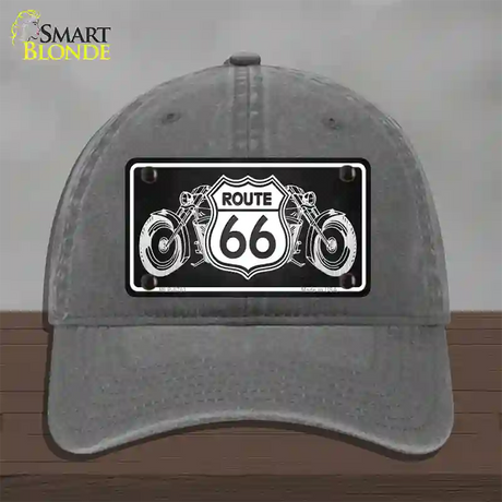 Route 66 With Bikes Novelty License Plate Hat Unconstructed Cotton / Charcoal