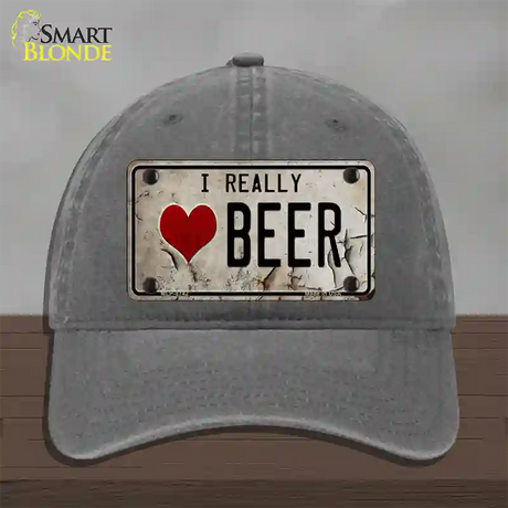 I Love Beer Novelty License Plate Hat Unconstructed Cotton / Charcoal