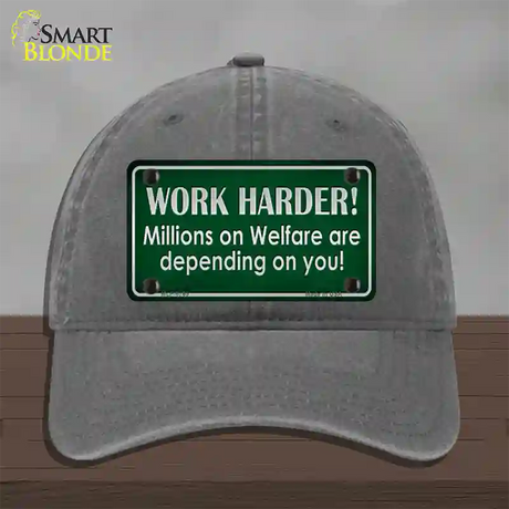 Work Harder Novelty License Plate Hat Unconstructed Cotton / Charcoal