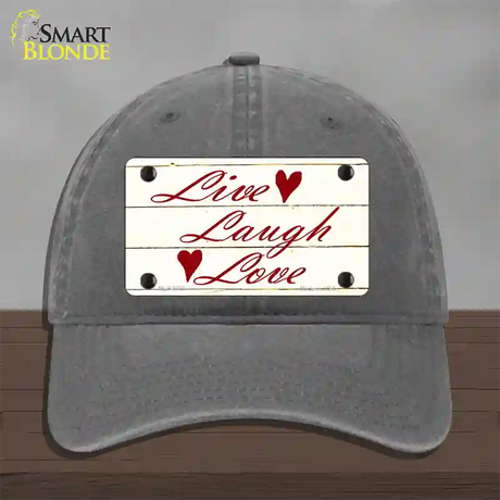 Live, Laugh, Love Novelty License Plate Hat Unconstructed Cotton / Charcoal