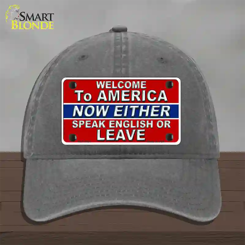 Speak English Or Leave Novelty License Plate Hat Unconstructed Cotton / Charcoal