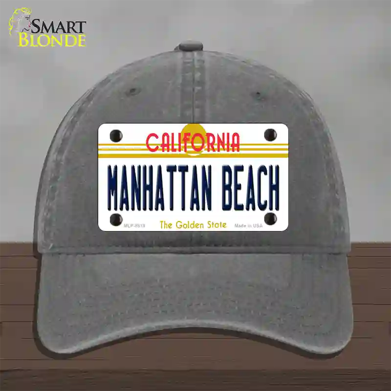 Manhattan Beach CA Novelty License Plate Hat Unconstructed Cotton / Charcoal