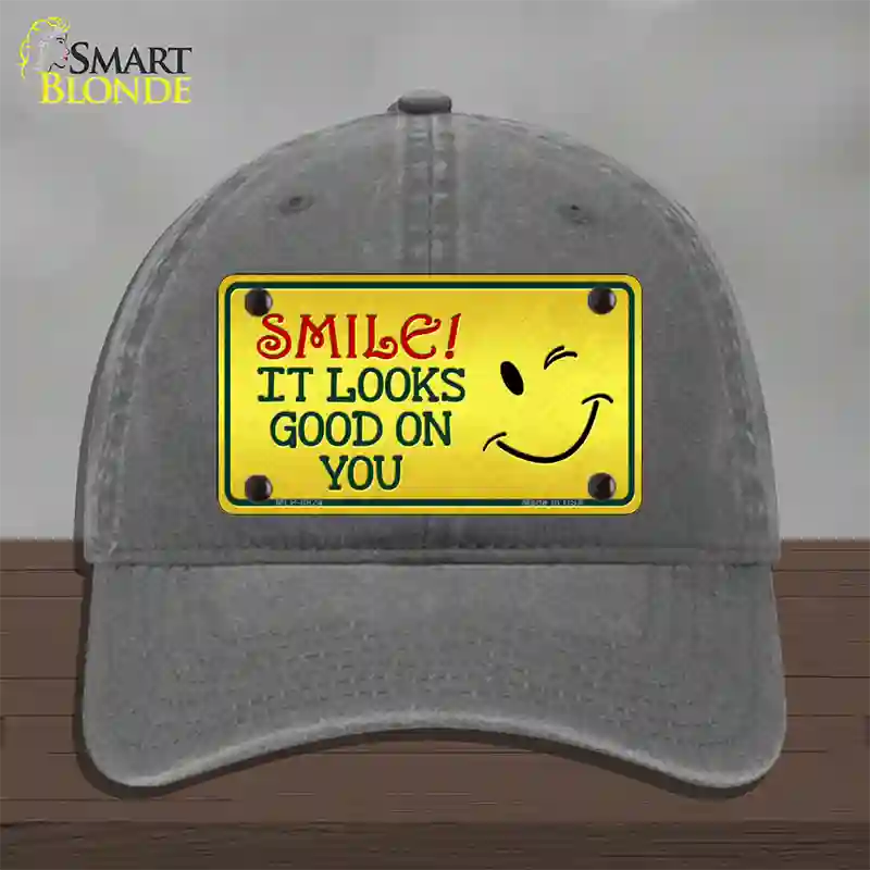 Smile Looks Good Novelty License Plate Hat Unconstructed Cotton / Charcoal